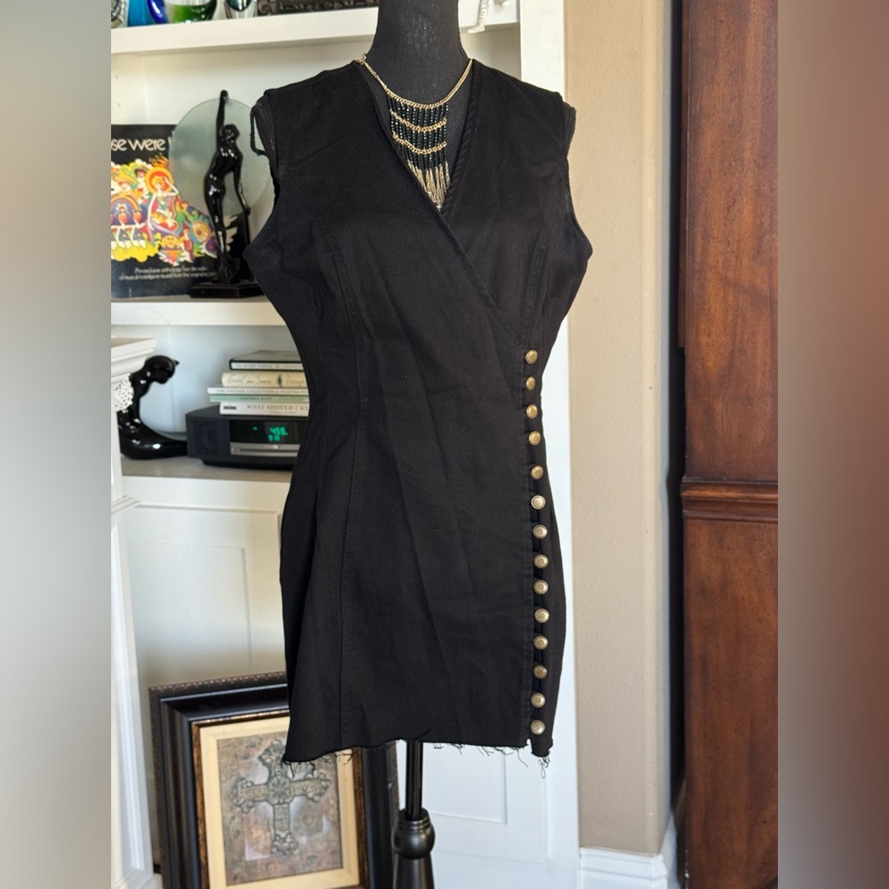 Big Time Black Denim Button‎ Wrap Mini Dress